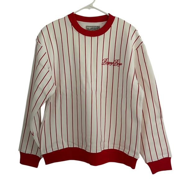 Bogey Boys Men's Red Pinstripe Crewneck Long Sleeve Sweatshirt XL New - Picture 1 of 7